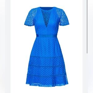 Designer Adelyn Rae Blue Illusion Lace Dress